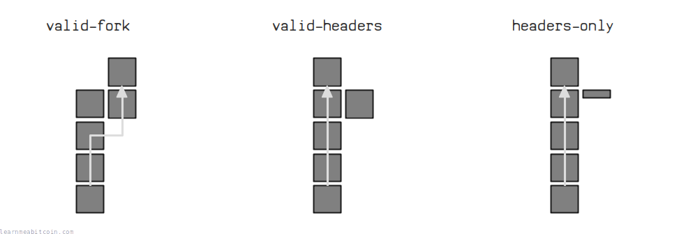 Diagram showing the difference between valid-fork, valid-headers, and headers-only.