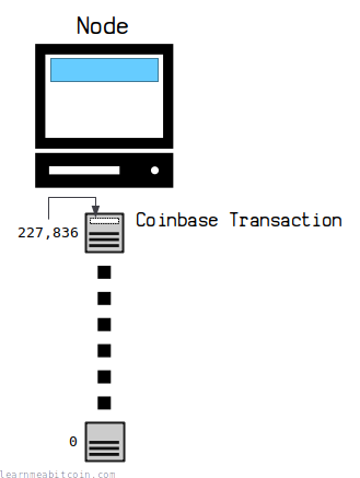 Diagram showing the height of the current block being included inside the coinbase transaction for that block.