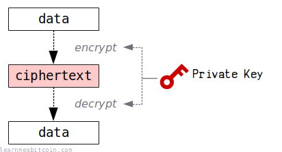 Diagram showing a single private key being used for encryption and decryption.