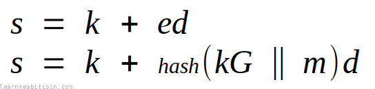 Equation showing the calculation of the challenge (e) in the standard Schnorr signature scheme.