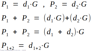 Equations showing the addition of public keys.